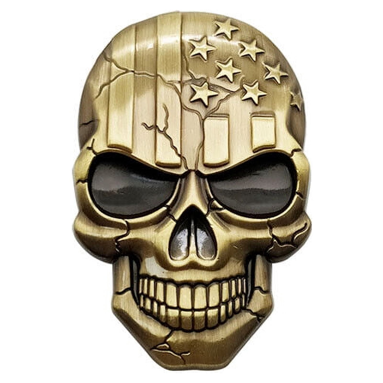 2-Pack 3D Metal Punisher Skull Emblem Stickers - Silver, For Motorcycle, Car, ATV