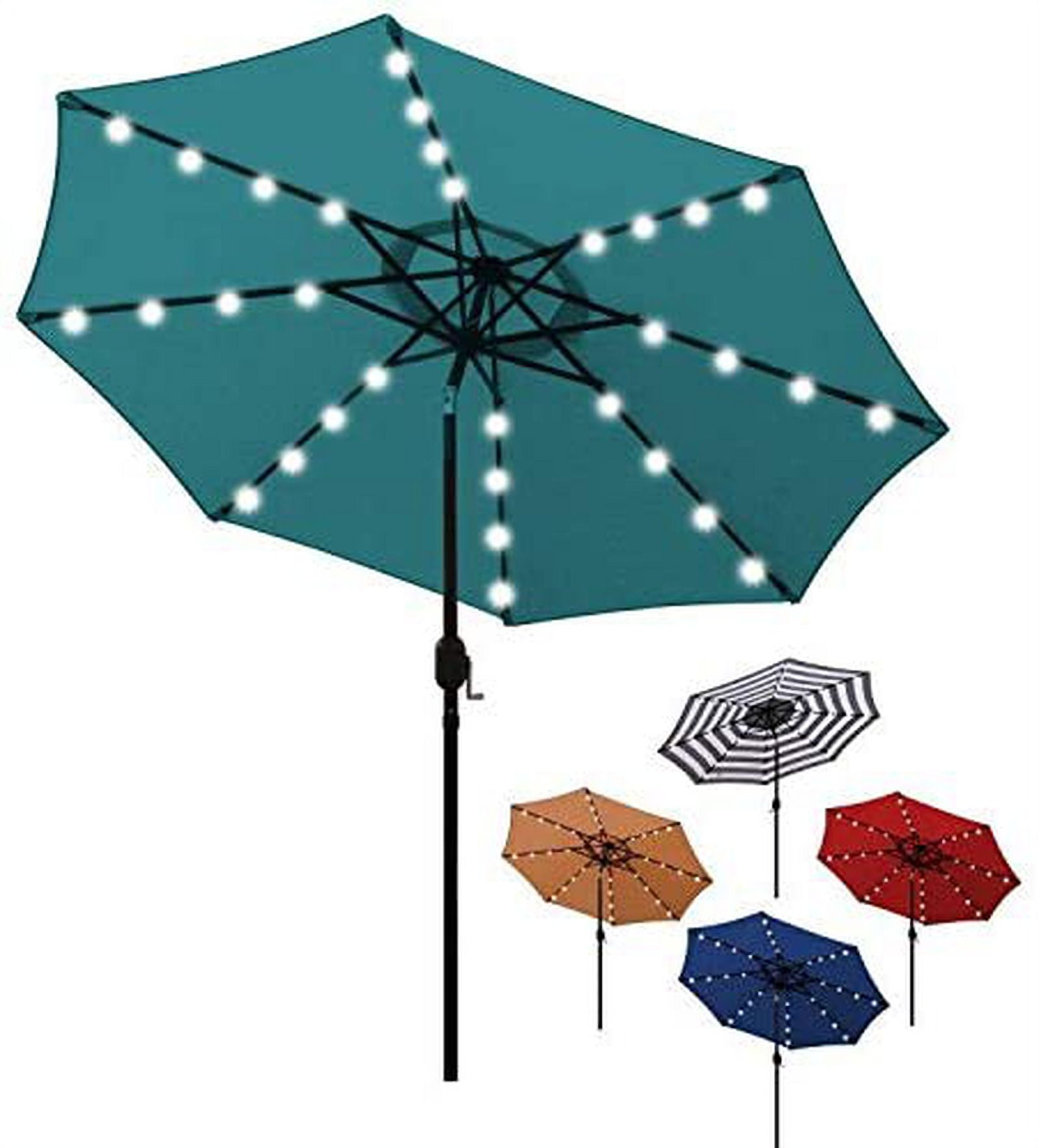 Blissun 9 ft Solar Umbrella 32 LED Lighted Patio Umbrella Table Market  Umbrella with Tilt and Crank Outdoor Umbrella for Garden, Deck, Backyard,  Pool and Beach (Black and White) - Walmart.com