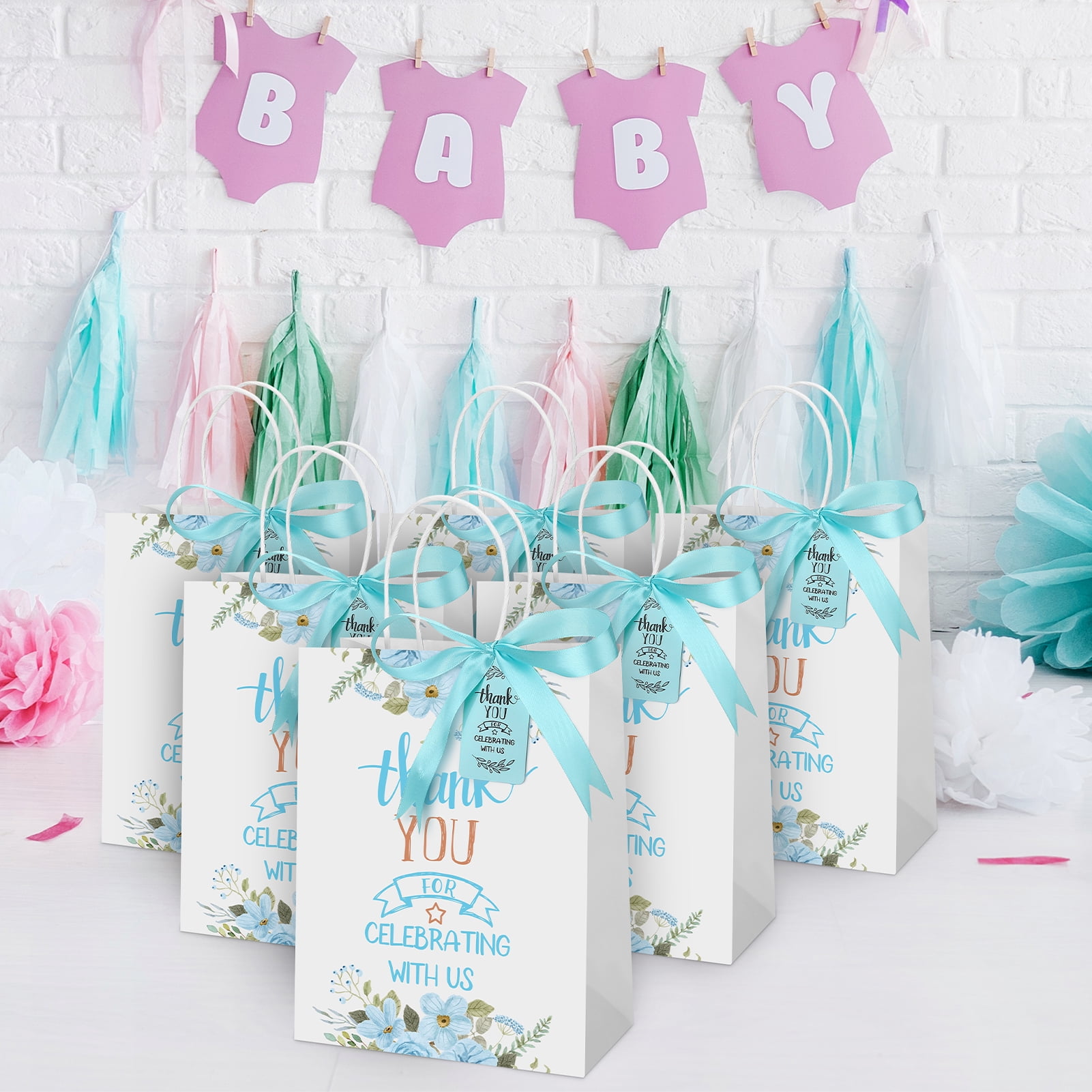 sixwipe 31 Pcs Baby Shower Game Prizes, Baby Shower Favor Gifts, Baby Shower Player Winner Gifts with Plastic Tumbler, Scented Candles, Card, Gift Bag, Bath Ball and Ribbon