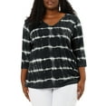 thumbnail image 1 of Tops de mujer plus size Agnes Orinda con rayas de teñido anudado, cuello en V, mangas 3/4, blusas casuales 5X en negro, 1 of 8