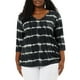 thumbnail image 1 of Tops de mujer plus size Agnes Orinda con rayas de teñido anudado, cuello en V, mangas 3/4, blusas casuales 5X en negro, 1 of 7