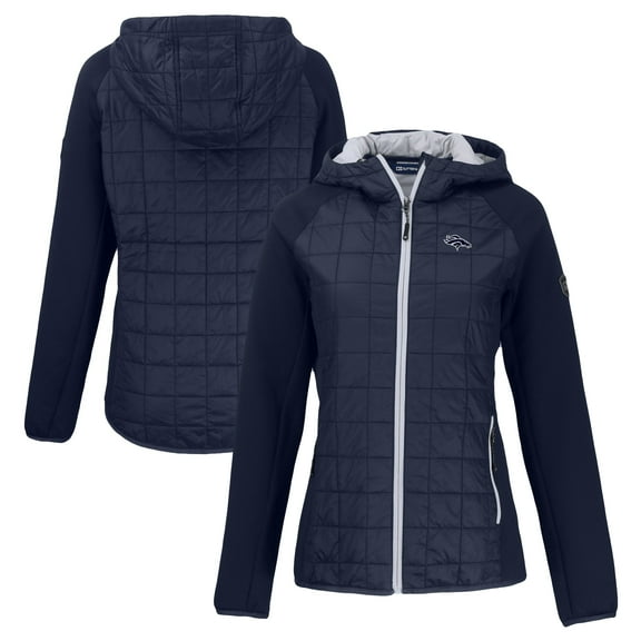 Women's Cutter & Buck Navy Denver Broncos Rainier PrimaLoft Eco Hybrid Full-Zip Hoodie Jacket