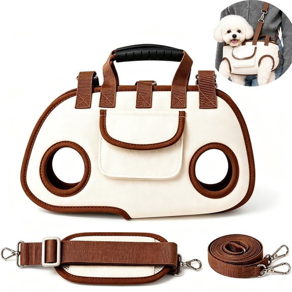 2-in-1 Portable Breathable Pet Carrier, Purse Dog Carrier for Small Dogs, Backpack Sling, Beige, S-XL
