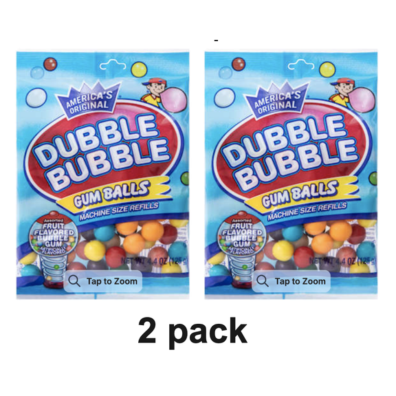 Dubble Bubble Mini Gumball Machine Refills 4.4 oz Bag (2-Pack), 1/2 inch 13mm Assorted Fruit Flavor Bubble Gum