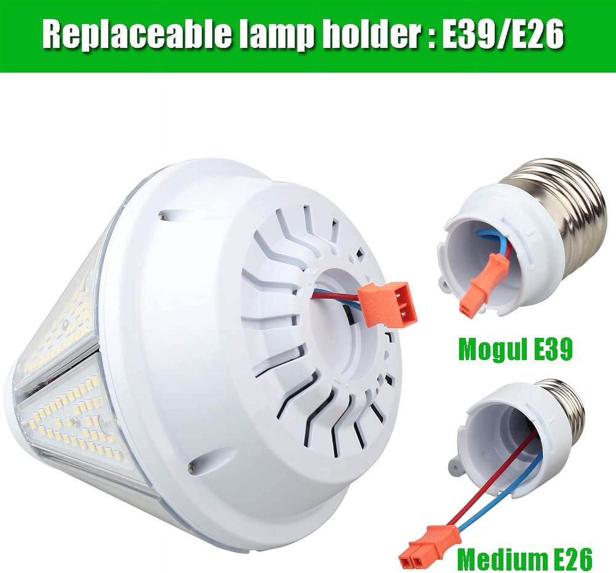 dephen 80W LED Corn Light Bulb with Removable E39 & E26 Base, Output 5000K 10400Lm, Cone Led Down Light Replacement for 250W High Bay Post Top Warehouse Garage Canopy Porch Wall Light (UL-Listed)