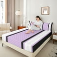 thumbnail image 4 of jejeloiu Modern Abstract Geometric Full Size Sheets,Retro Victorian Floral Bed Sheets,Purple Ruombus Stripe Sheet Sets For Men Women,Ultra Soft Home Decor,4pcs, 4 of 7