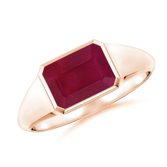 ANGARA Natural Emerald-Cut 1.6 ct Ruby Signet Ring in 14K Rose Gold for Women (Size-8x6mm) | July Birthstone, Birthday, Anniversary, Jewelry Gift for Women | Natural Ruby Ring