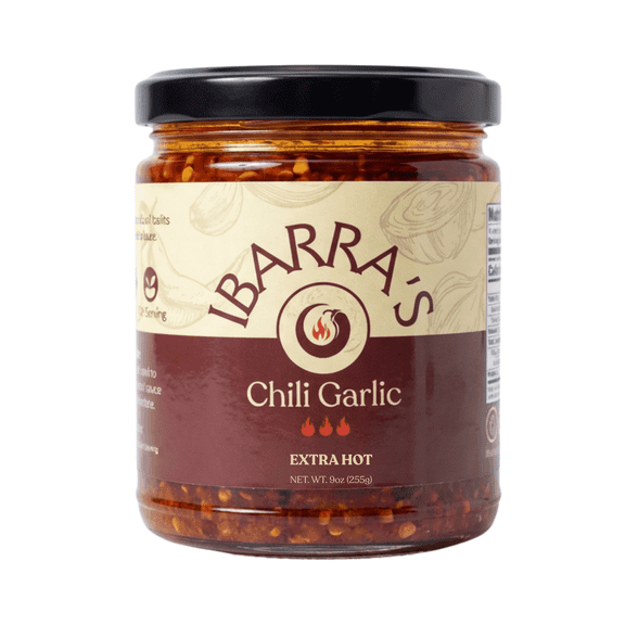 IBARRA'S Chili Garlic Sauce - Extra Hot, Vegan, Gluten-Free, Spicy All-Purpose Condiment for Rice, Noodles, Marinades and more, Net Wt. 9oz.