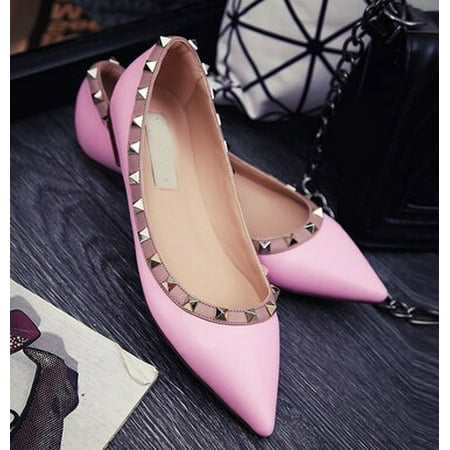 

Lady Shiny Patent Leather Flats With Rivets High Quality Fashion Shoes For Spring Pointy Toe Wide Fitting European And American