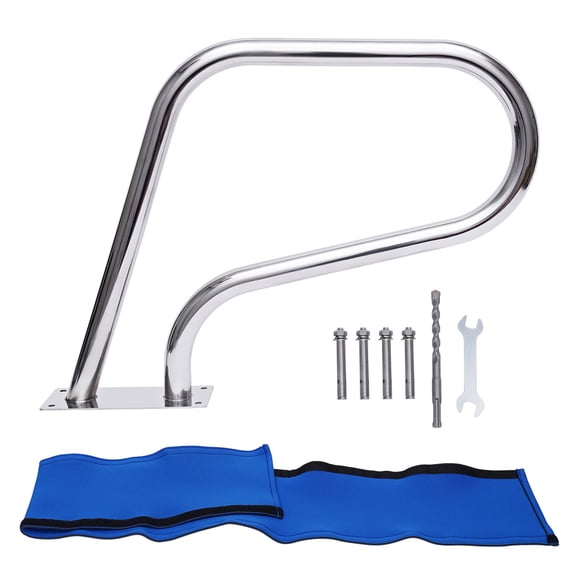 31.9" Swimming Pool Hand Rail Stainless Steel Handrail Stair Rail with Base Plate Silver Load Capacity 264.55lbs for Swimming Pools, Ramp Entry Pools, Spas