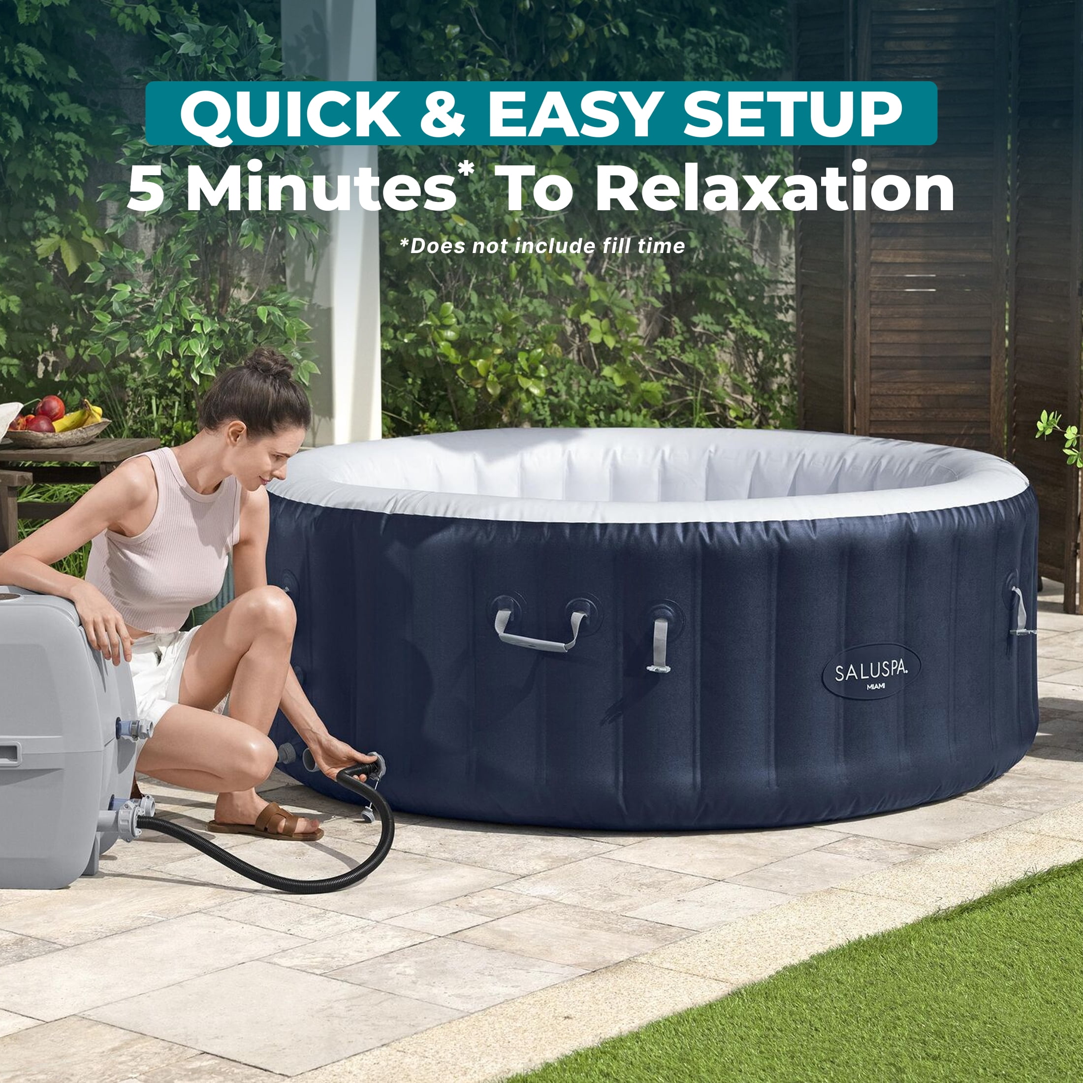 Bestway SaluSpa Miami 2-4 Person Inflatable Hot Tub, Round Energy-Efficient Spa, 71"x26"