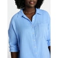 thumbnail image 4 of Terra & Sky Women's Plus Size Double Cloth Boyfriend Shirt, Sizes 0X-5X, 4 of 5