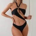 thumbnail image 2 of Solid Color Neck Swimsuit With Circle Detail Fashionable Monokini For Beachwear Black One Piece Swimsuit Women, 2 of 8