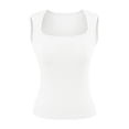 thumbnail image 4 of Built in Bra Tank Tops for Women Summer Sleeveless Racerback Square Neck Casual Basic Ribbed Tops, 4 of 5