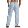 thumbnail image 5 of LWavelet Mens Striped Linen Pants Elastic Waist Drawstring Summer Casual Pants Light Blue 2XL, 5 of 8
