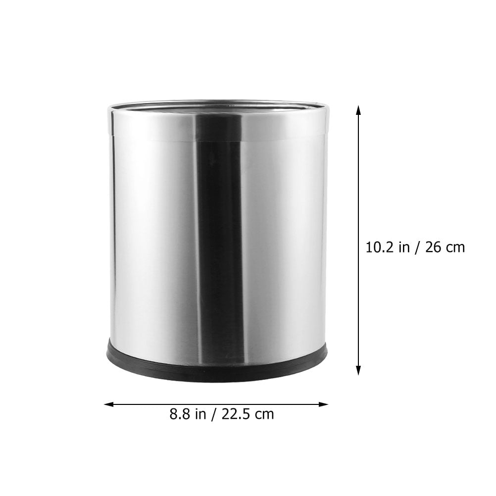10L Round Trash Can, 2.6 Gallon Stainless Steel Wastebasket Garbage Bin Silver -Overlap Open Top Rubbish Bin for Bathroom, Kitchen, Home, Hotel, Office, School