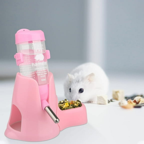 3 in 1-2.7oz Hamster Water Bottle, Guinea Pig Water Bottle No Drip, Small Animal Auto Dispenser with Food Container Base, for Hamster Bunny Chinchilla Squirrel