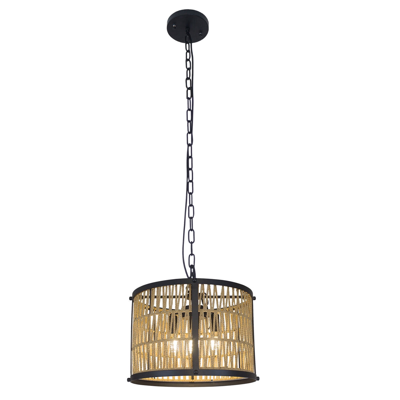 Farmhouse Rattan 4-Light Pendant Light E12 Black Chandeliers Light Fixture 110 V
