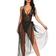 thumbnail image 2 of Body de encaje sexy para mujer Perspectiva Vestido largo Ropa de dormir Ropa de dormir, Negro, L seitruly XX000214-05, 2 of 7