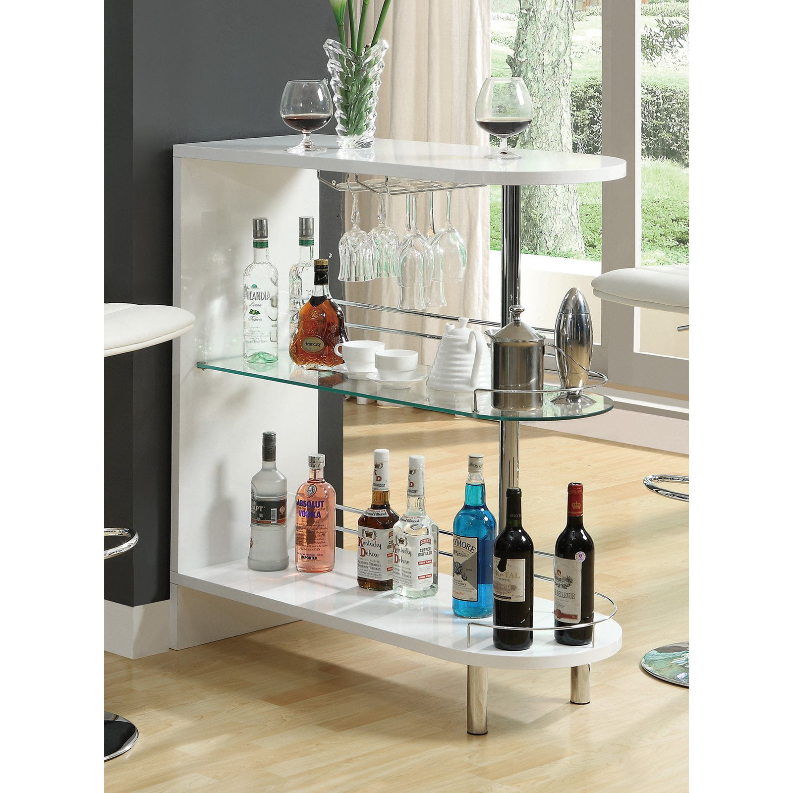 1-Shelf Bar Unit With Frosted Glossy Black Clear And Chrome Glossy White 