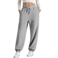 thumbnail image 4 of ManxiVoo Womens High Waisted Wide Leg Joggers with Pockets Comfortable Workout Trousers XXXL Size Grey, 4 of 8