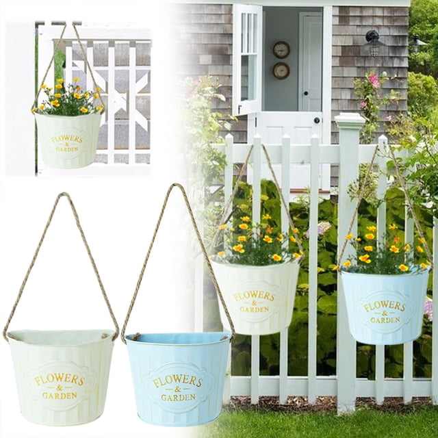 SHAGUOZHOU Ceramic Vases for Flowers 14 Inches Potted Live Cat Friendly Small Flower for Indoor Ceramic Country Style Half Round Wall Planter – Vintage Distressed Metal Hanging For
