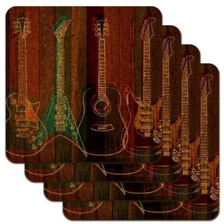 Roll Coaster - Guitars Electric Acoustic Rock and Roll Wood Paneling Low Profile Novelty Cork Coaster Set