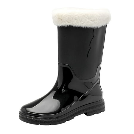 

Women High Heel Knee High Comfort Lady Shoes Mid Calf Snow Boots Non Socks Inside Removable Rain Boots Outdoor Rubber Water Shoes Winter Women Boots S Booties Wellies Tall Rain Boots for