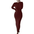 thumbnail image 1 of MAWCLOS Robe Chandail Femme Col Rond Maxi Robes Manches Longues Chandail Jumper Décontracté Travail Couleur Unie Rouge Vin TTG, 1 of 2