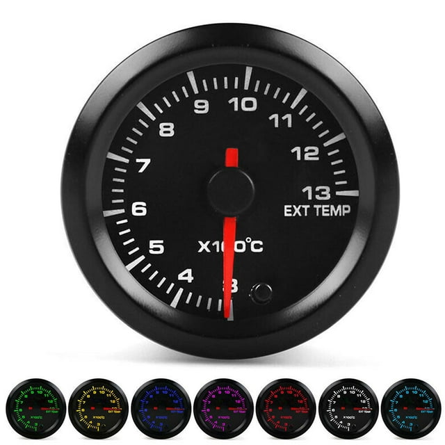 Medidor de temperatura de gases de escape 2 pulg./52 mm 300‑1300 ℃ Retroiluminación de 7 colores DC10‑15 V para automóviles de 12 V con sensor Jadeshay A