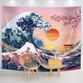 thumbnail image 5 of (59 x 78,7 pulgadas) Tapiz de olas del océano Tapiz de puesta de sol Tapiz de pared japonés Kanagawa Tapiz de fondo natural de flor de cerezo de onda ancha JM, 5 of 5