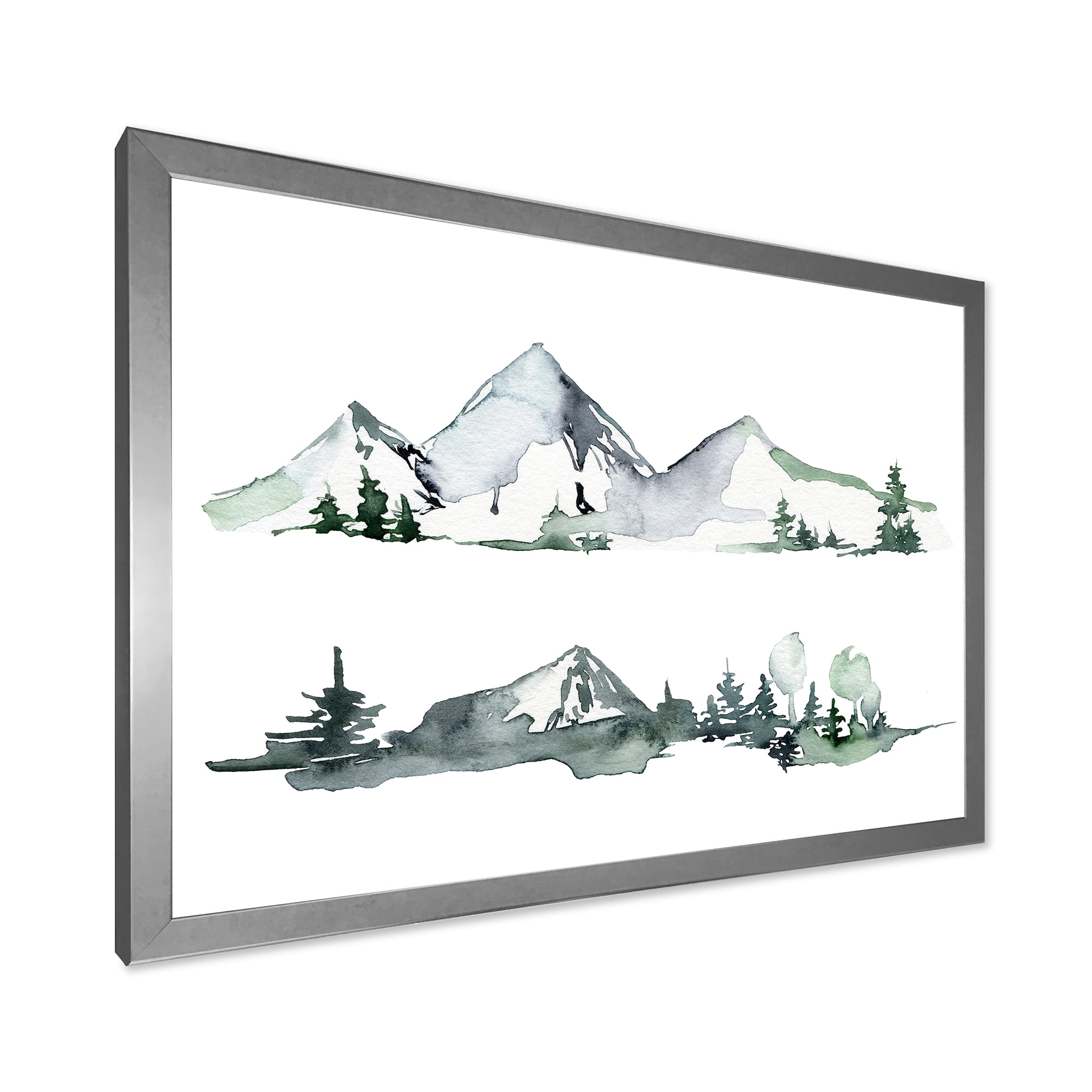 Designart 'Trees With Winter Dark Blue Mountain Landscape II' Modern Framed Art Print