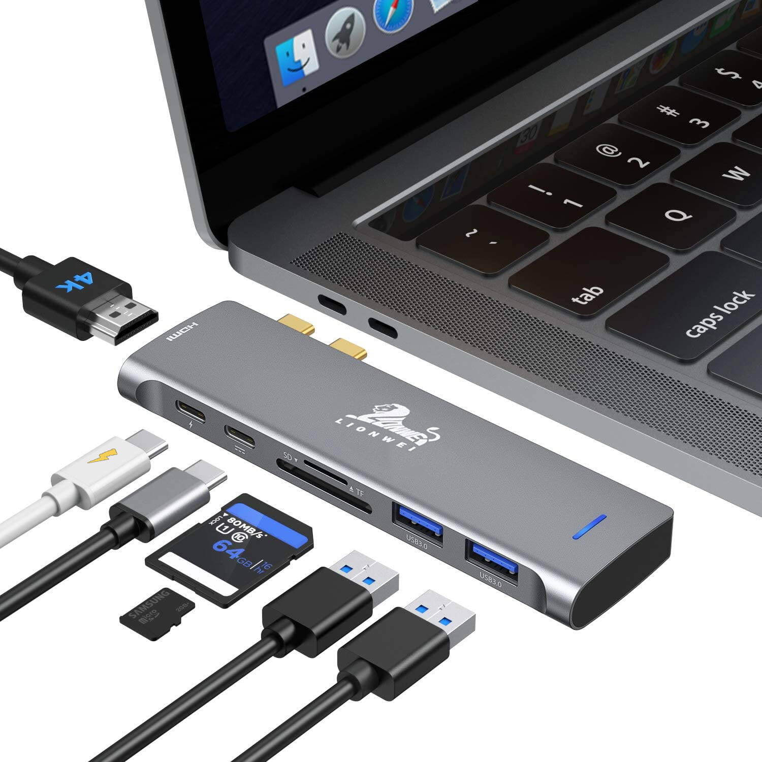 Dell Type C USB 3.0 Hub PD Charging Adapter for MacBook Air/Pro 13/15 2019-2016 