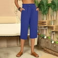 thumbnail image 5 of Lixiuxyad Womens Baggy Pants Women Fashion Solid Color Cotton Flax Elastic Long Pants Beach Leisure Trousers Blue, 5 of 5