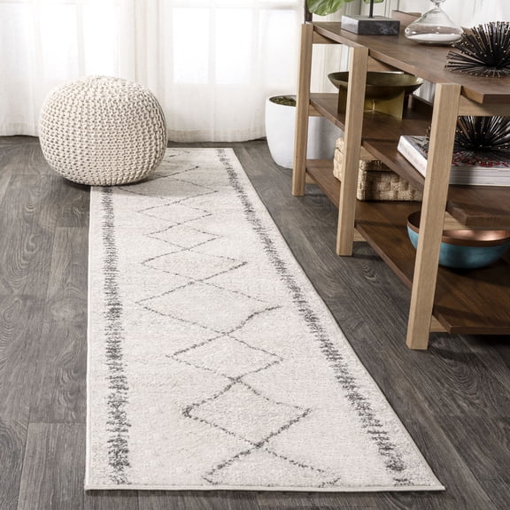 JONATHAN Y MOROCCAN HYPE 2 x 8 Runner Rug, Zaina Moroccan Beni Souk - Cream/Gray, MOH203B-28