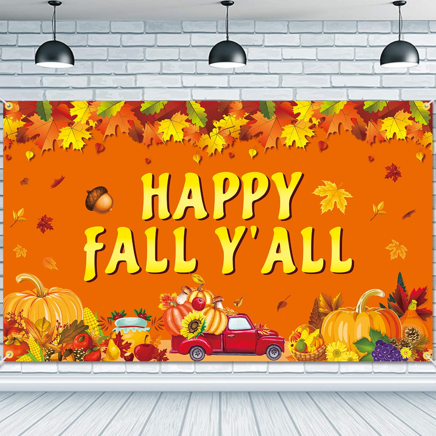 Happy Fall Y'all Backdrop Banner 73 x 43 Inch Large Size Autumn Harvest
