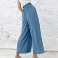 thumbnail image 3 of QLEICOM Womens Slacks Women's Relaxed Fit Straight Leg Pants Solid Cotton Linen Drawstring Elastic Waist Long Wide Leg Pants Work Cargo Casual Pants Wide Leg Pants Relaxed Fit Trousers, 3 of 6
