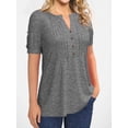 thumbnail image 3 of Camiseta Casual De Cuello Redondo Para Mujer, Camiseta Holgada De Verano Con Mangas Cortas, Botones, Plisado, Color Liso Y A La Moda., 3 of 4