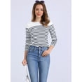 thumbnail image 4 of MODA NOVA Junior's Round Neck Contrast Color Long Sleeve Striped T-Shirt S Dark Blue, 4 of 4
