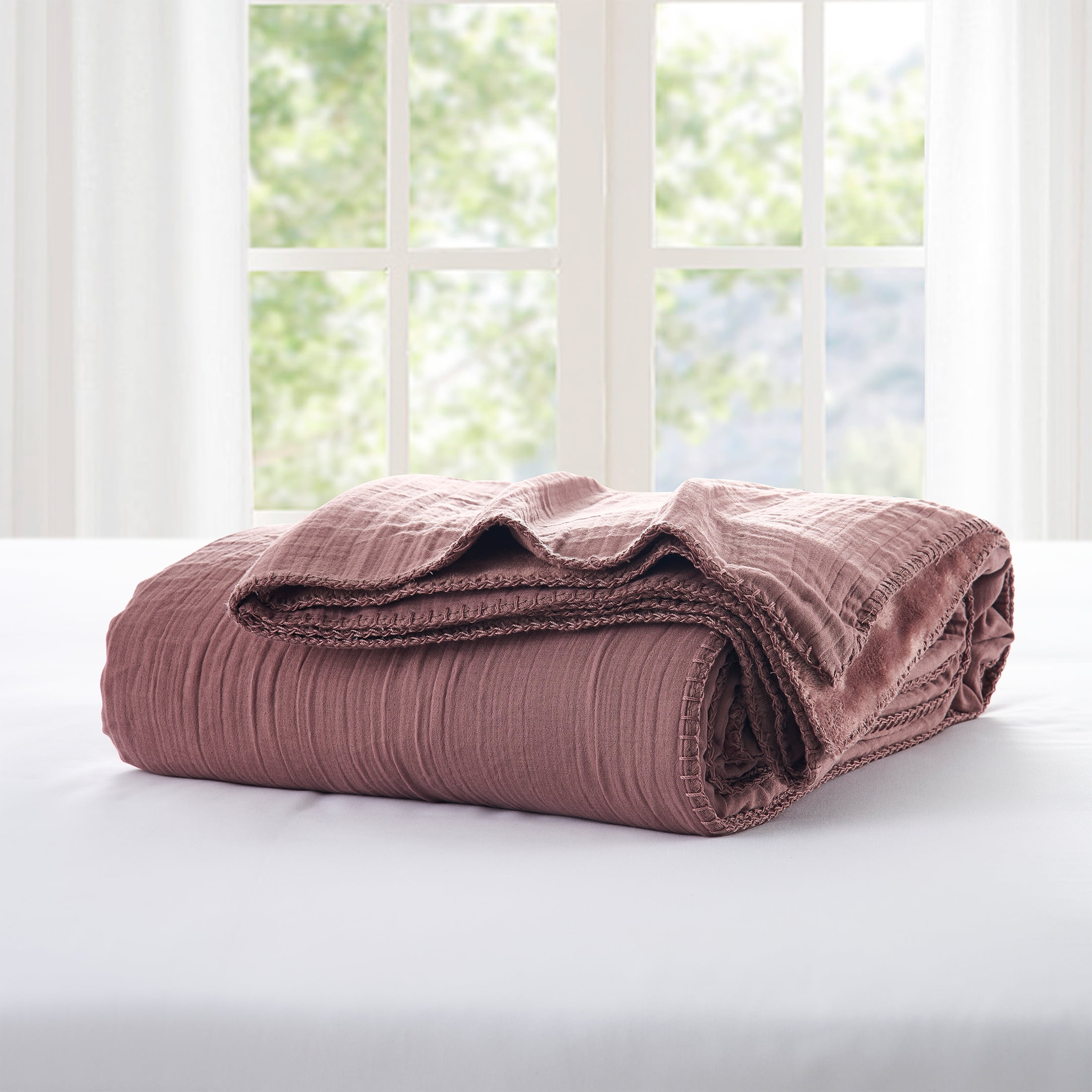 My Texas House Palmer Dusty Mauve Muslin Flannel Bed Blanket, King
