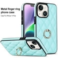 thumbnail image 1 of ELEHOLD for iPhone 14 Plus 6.7 inch 2022 Case, Luxury Rhomboid Quilted PU Leather Soft TPU Bumper 360 Degee Rotatable Metal Finger Ring Holder Kickstand Shockproof Case for iPhone 14 Plus, Mint, 1 of 8