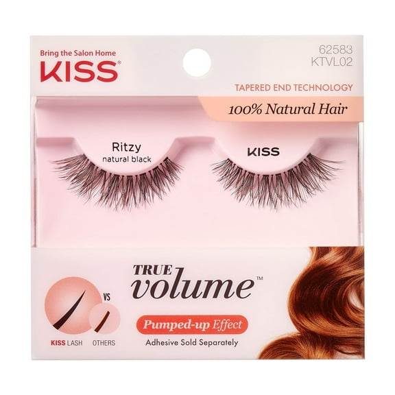 KISS True Volume 100% Human Hair False Eyelashes, Style ‘Ritzy’ - 1 Pair Strip Lashes