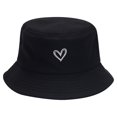 thumbnail image 3 of Summer Hats for Women Unisex Heart Embroidered Cotton Bucket Hat Outdoor Sun Fishing Black M, 3 of 7