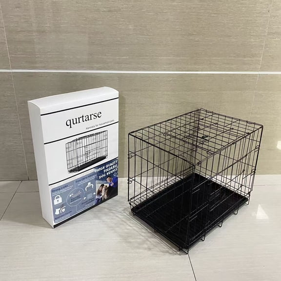 qurtarse Kennels for household pets,Durable, Foldable Metal Wire Dog Crate with Tray, Single Door, 30 x 19 x 21 Inches, Black