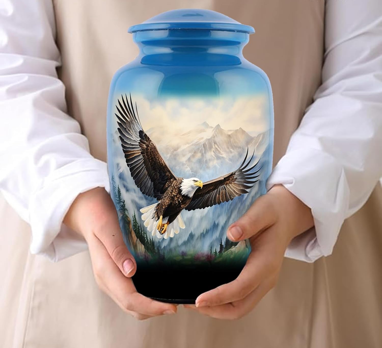 Eagle urn-Cremation Urns for Human Ashes, Decorative Burial Urn for Adult Men & Women – Large, Blue American Eagle urn