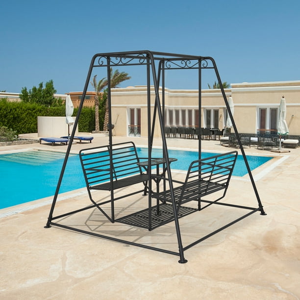 Outdoor Glider Bench MELLCOM 4-Seat es With Canopy, Retro Metal