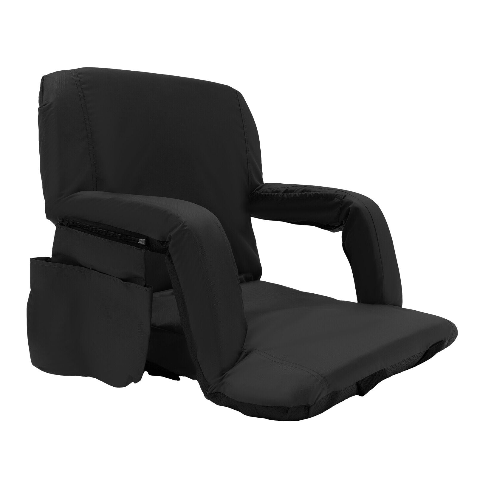 Black Portable Stadium Bleacher Seat Chair 5 Seat Angles Back Cushion & Armsets*2 Solid