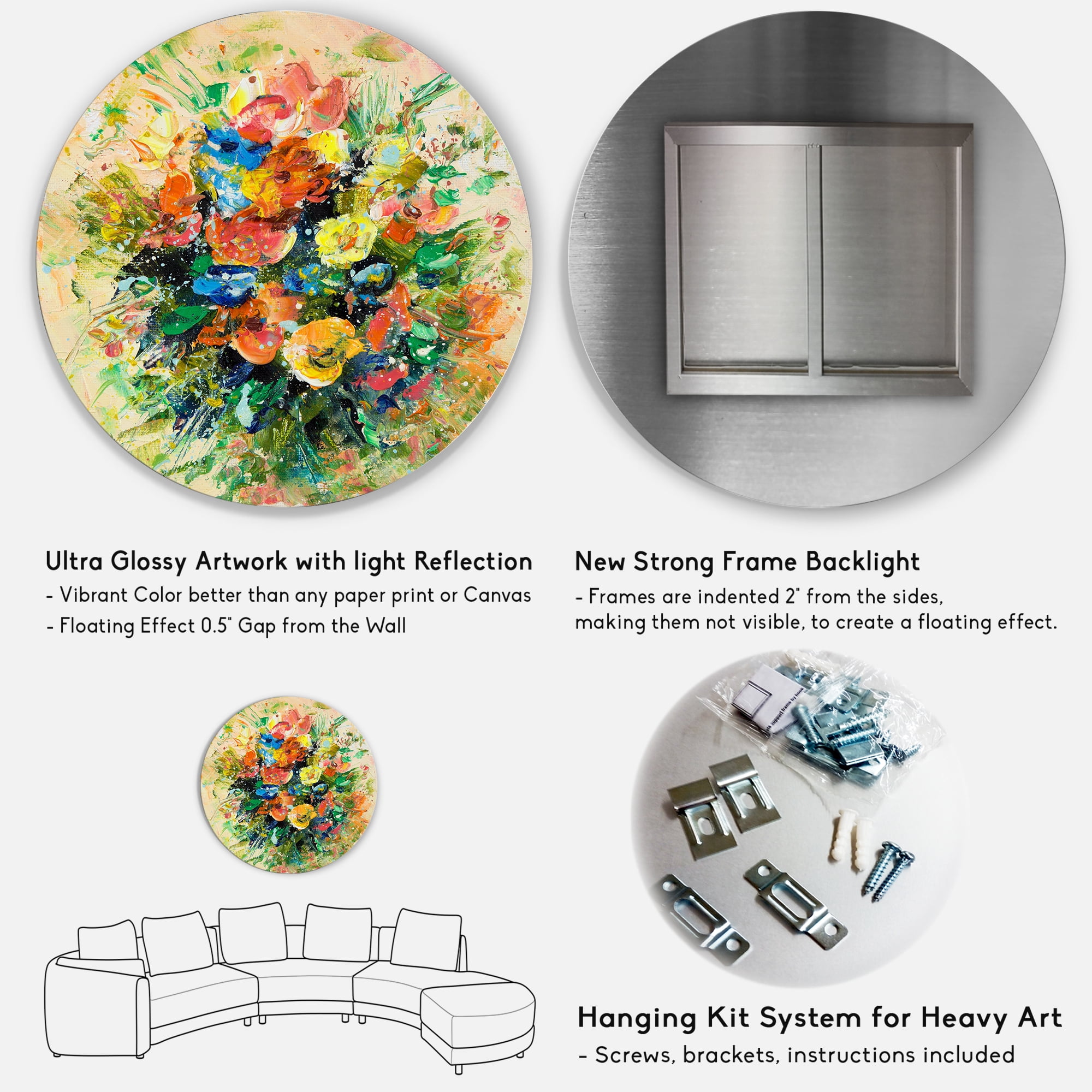 Designart 'Ancient Fresh Flowers Bouquet Of Wildflowers' Traditional Circle Metal Wall Art 23x23 - Disc of 23