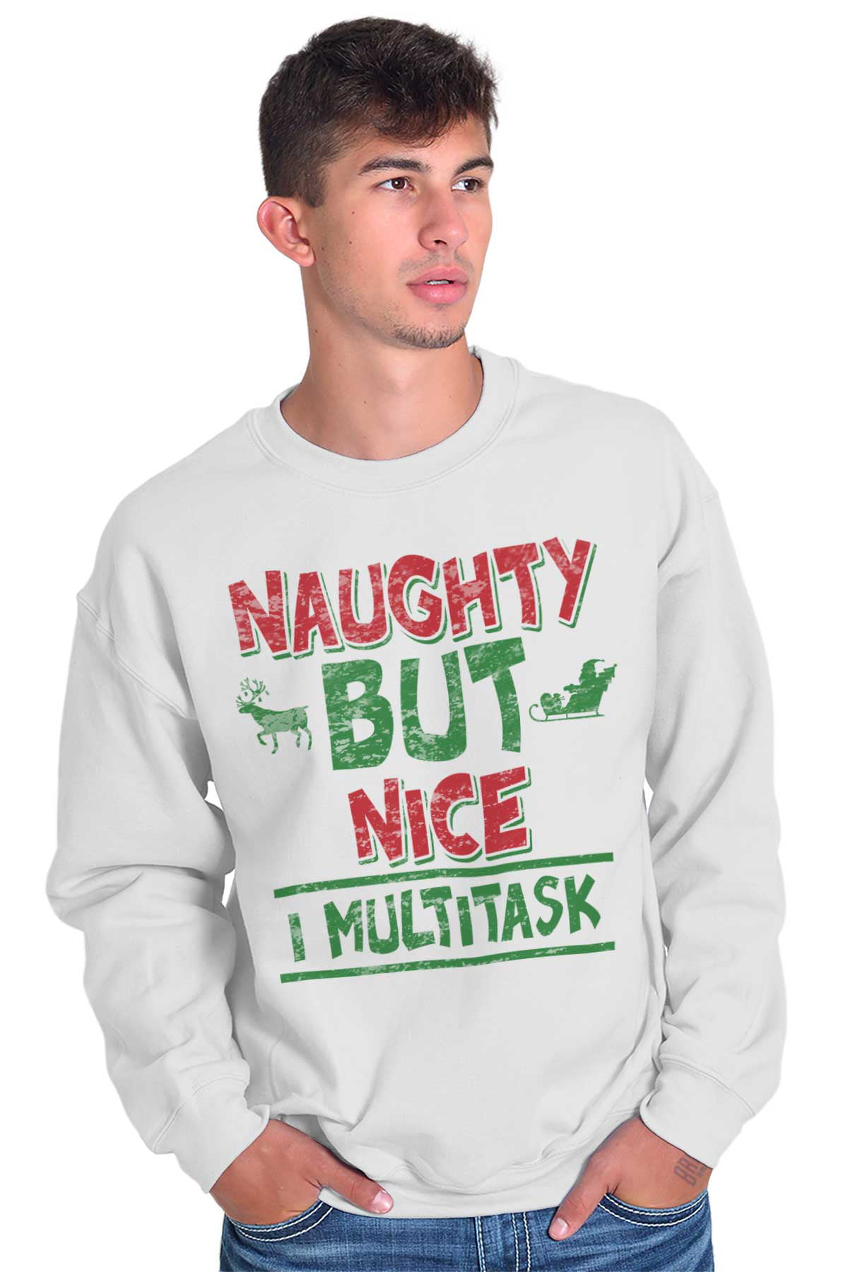 Naughty But Nice I Multitask Jumper Funny Christmas Xmas Day Ugly Unisex Top 