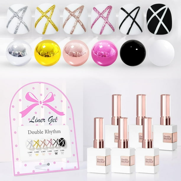 Set de esmalte delineador en gel Double Rhythm, 15 ml x6 (dorado, plateado, negro y blanco)